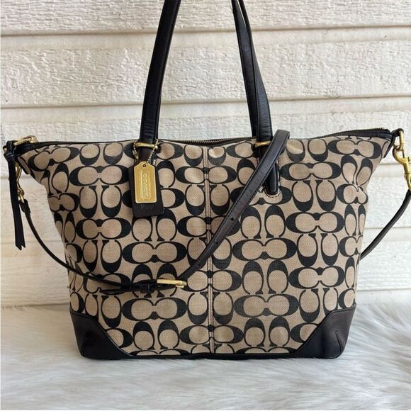 Coach | Bags | Coach Jacquard Large Leather Tote Laptop